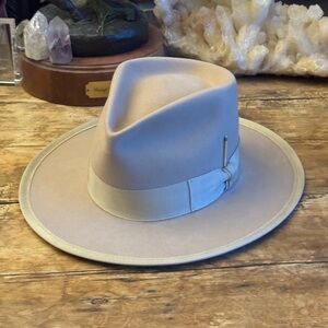 New Nick Fouquet Tan flat felt fedora hat 100X Beaver Teressa Foglia 6 7/8 55-56